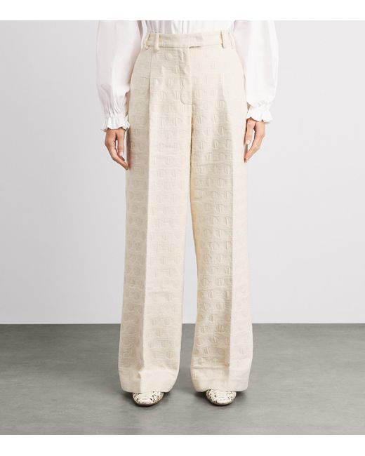 LaDoubleJ White Jacquard Wide-Leg Trousers