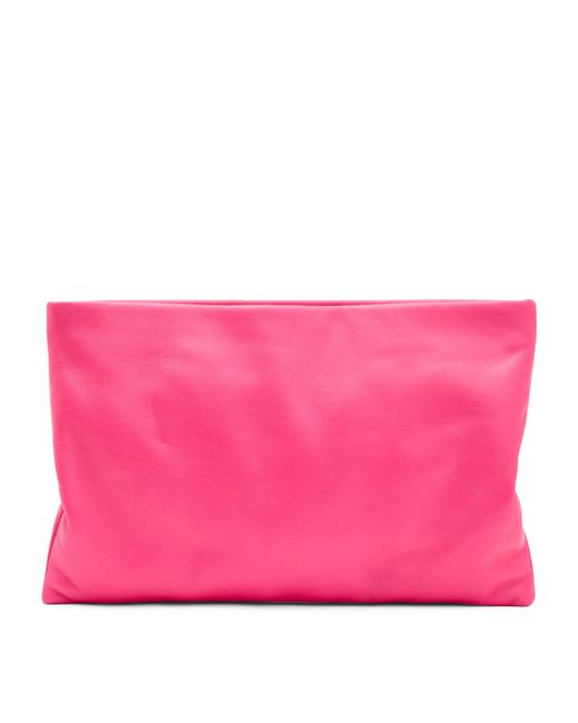 AllSaints Pink Leather Bettina Clutch Bag