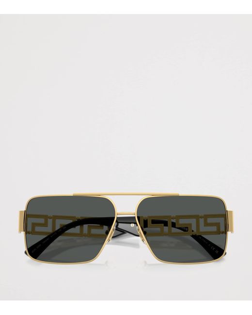 Versace Gray Wire-Frame Rectangular Sunglasses for men