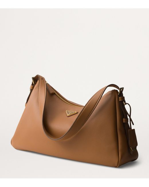 Prada Brown Large Calf Leather Aimée Shoulder Bag