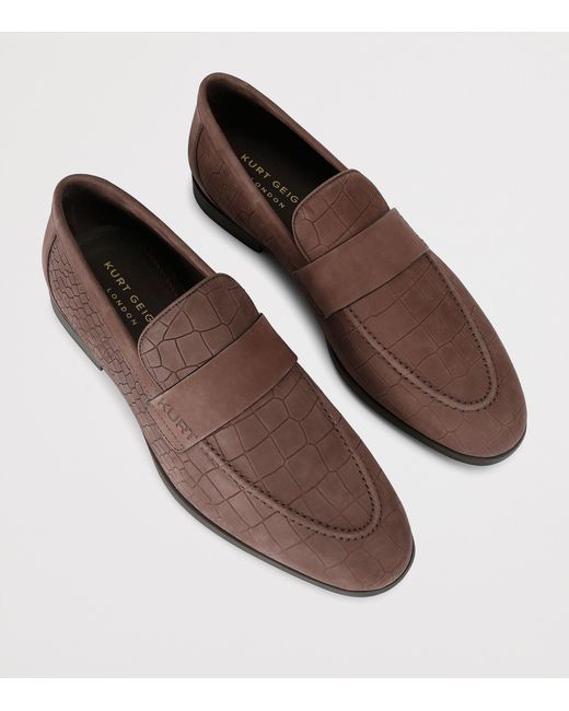 Kurt Geiger Brown Croc-Embossed Suede Aldgate Flex Loafers
