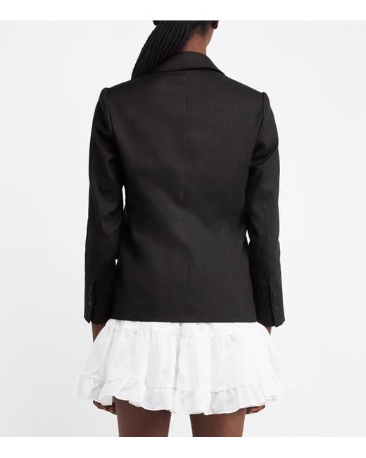 Sandro Black Linen-Cotton Double-Breasted Suit Jacket