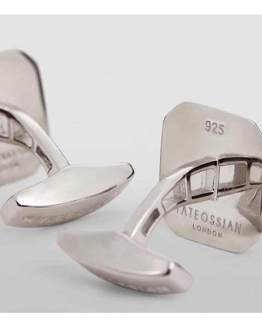 Tateossian White Sterling And Lapis Cufflinks for men