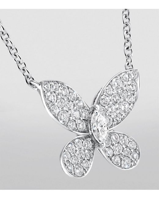 Graff Metallic White Gold And Diamond Pavé Butterfly Small Pendant Necklace