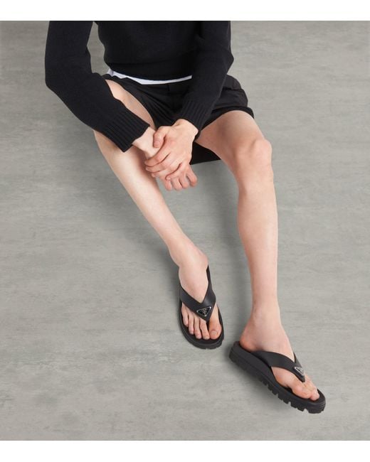 Prada Blue Rubber Logo Thong Sandals