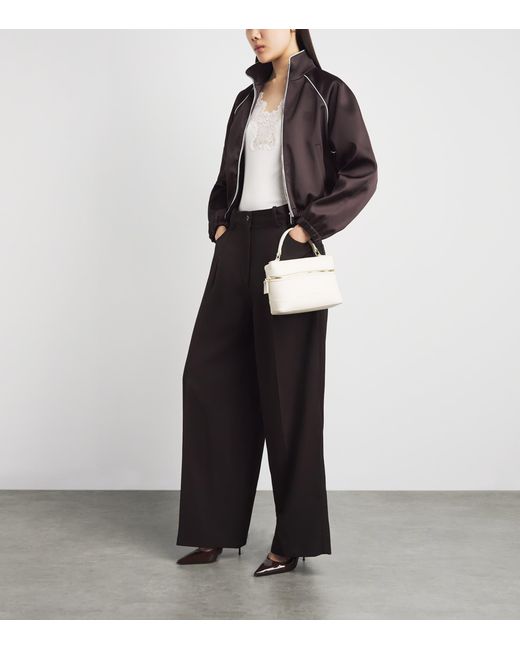 Sandro Brown Satin Cropped Bomber Jacket