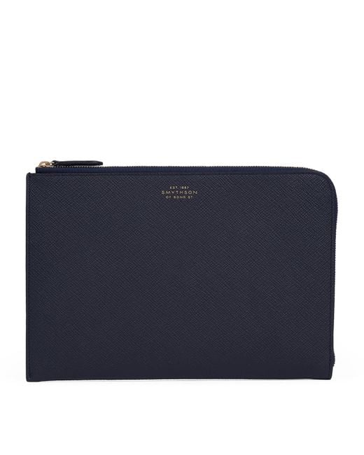 Smythson Blue Panama Leather Slim Pouch for men
