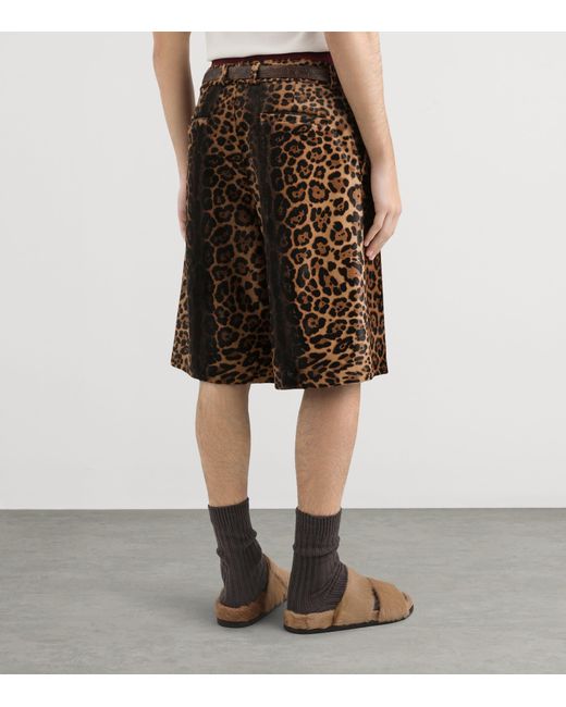 Dolce & Gabbana Black Leather Leopard Print Oversized Shorts for men