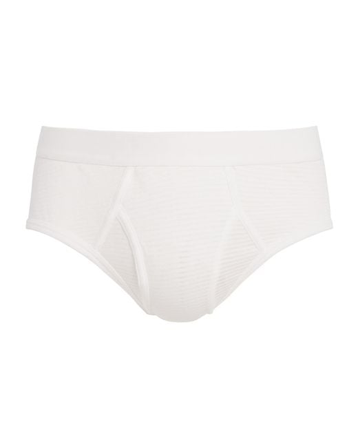 Sunspel White Cotton Mesh Cellular Briefs for men