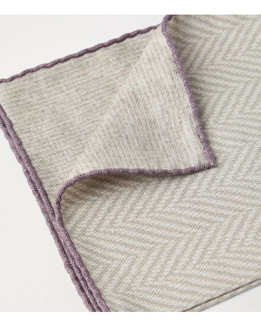 Brunello Cucinelli Gray Silk Chevron Pocket Square for men