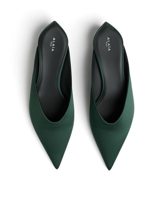 Alaïa Green Satin Invisible Wedge Mules 30