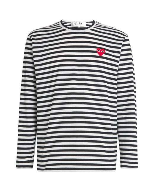 COMME DES GARÇONS PLAY Blue Striped Heart Logo T-Shirt for men
