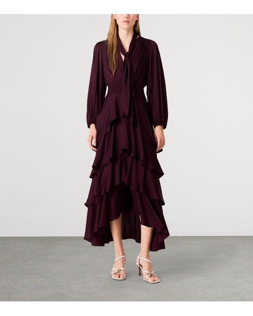Maje Tiered Pussybow Midi Dress