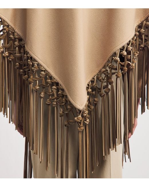 Colombo Natural Cashmere And Leather Fringe-Trim Cape