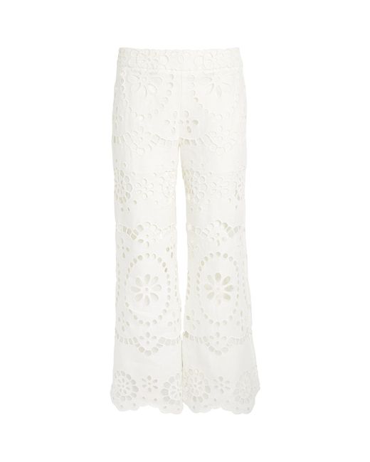 Zimmermann White Linen Embroidered Lexi Flared Trousers