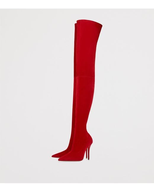 Christian Louboutin Red Miss Z Botta Alta Suede Over-The-Knee Boots 100