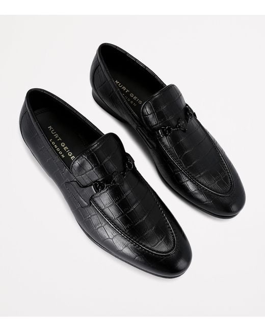 Kurt Geiger Black Croc-Embossed Alton Loafers for men