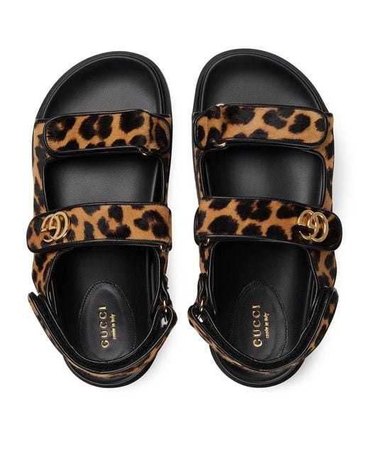 Gucci Black Animal Print Double G Sandals