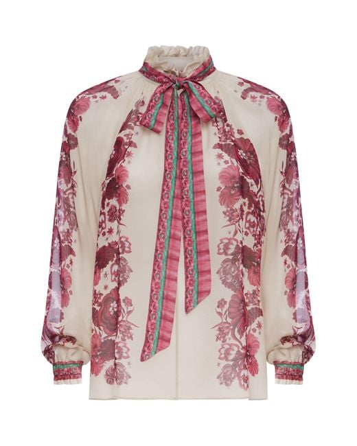 LaDoubleJ Natural Silk Floral Pussybow Cerere Blouse