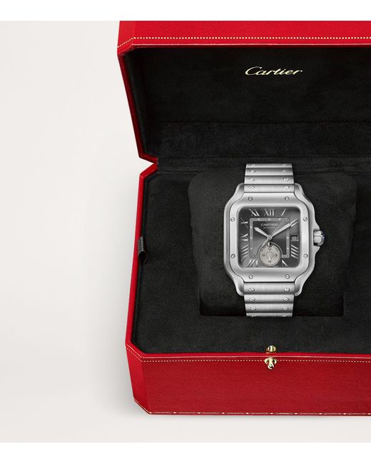 Cartier Gray Rhodium-Plated Santos De Dual Time Watch for men