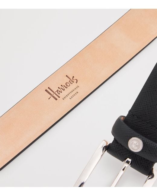 Harrods Black Saffiano Leather Logo Belt for men