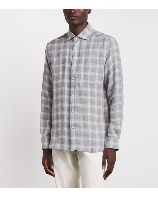 Ralph Lauren Gray Linen Check Shirt for men