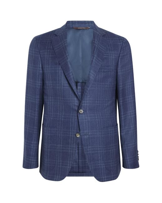 Canali Blue Wool-Silk-Linen Kei Blazer for men
