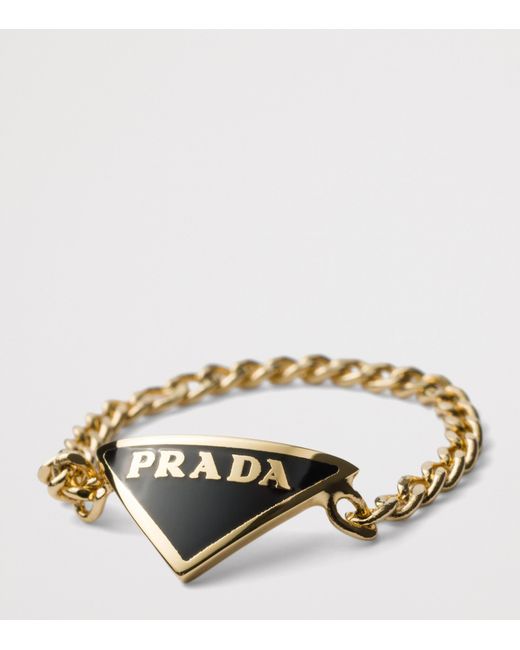 Prada Metallic Enamel Triangle Chain Ring