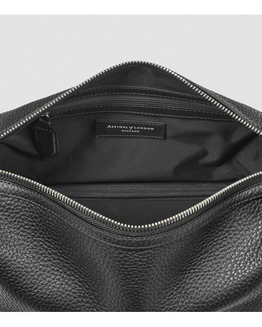 Aspinal Black Leather Reporter Wash Bag for men