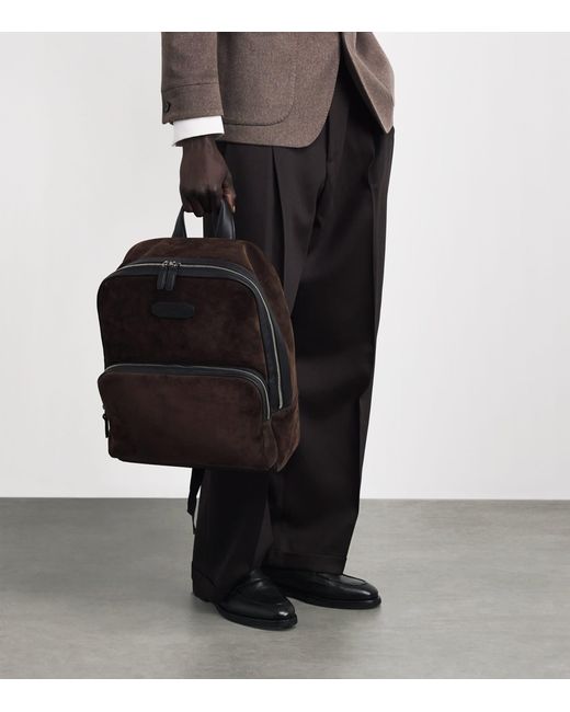 Brioni Brown Suede Via Veneto Backpack for men