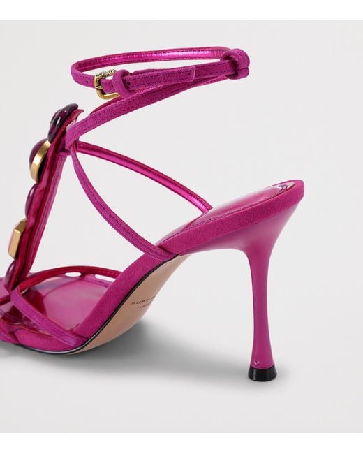 Kurt Geiger Pink Leather Embellished Loulou Heeled Sandals 90