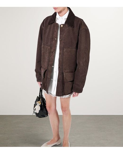 Prada Brown Shearling-Trim Barn Jacket