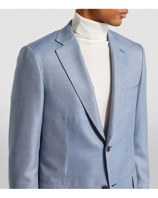 Brioni Blue Cashmere-silk Herringbone Ravello Blazer for men