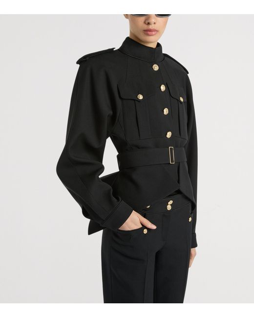 Balmain Black Virgin Wool Belted Jacket