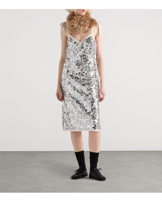 Prada White Sequin-Embellished Mini Dress