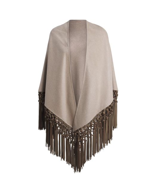 Colombo Natural Cashmere And Leather Fringe-Trim Cape