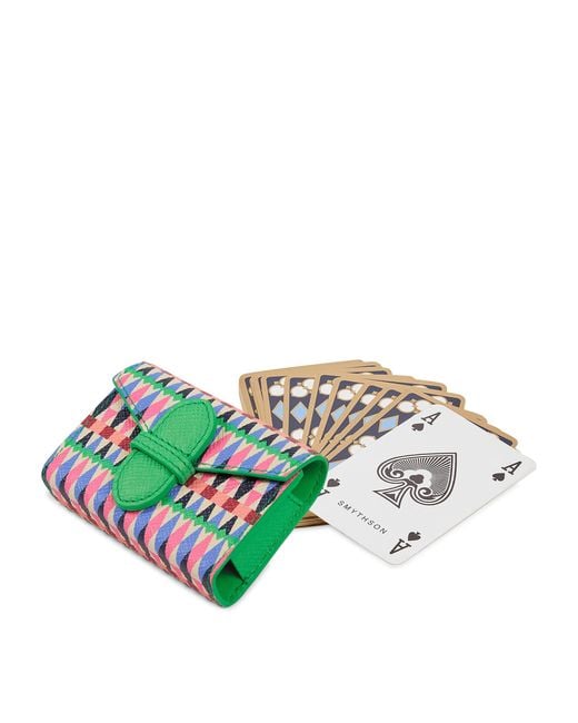 Smythson Pink Leather Harlequin Panama Playing Card Case