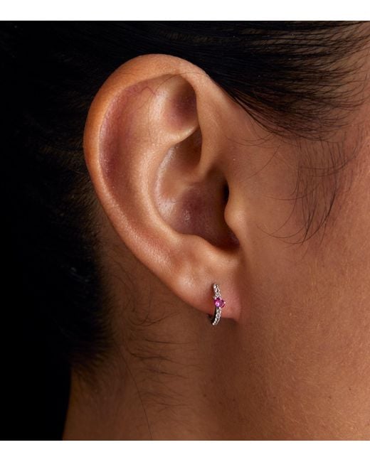 Astrid & Miyu Pink And Sapphire Marquise Huggie Hoop Earrings