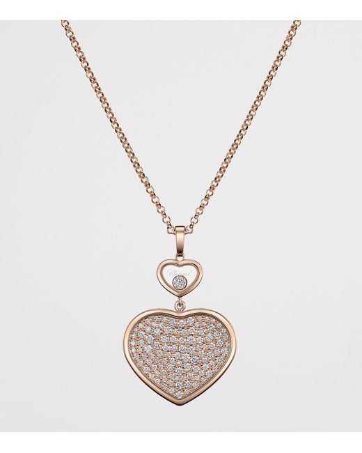 Chopard Metallic And Diamond Happy Hearts Pendant Necklace
