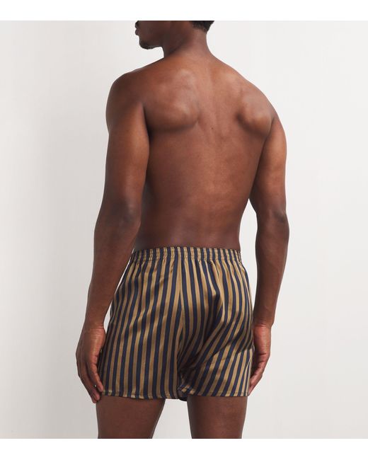 Derek Rose Brown Silk Striped Boxer Shorts for men