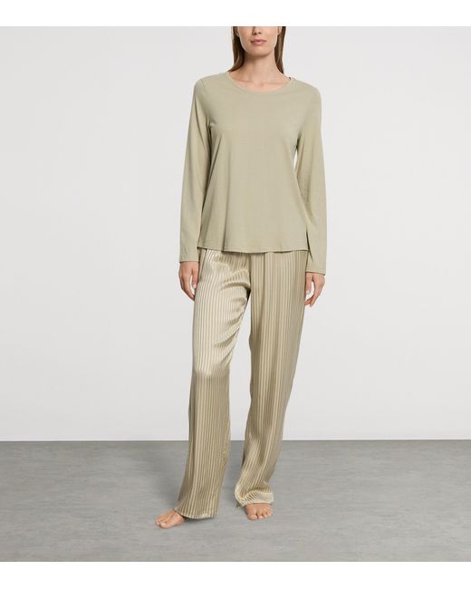 Hanro Natural Stretch-Cotton Long-Sleeve Sleep & Lounge T-Shirt