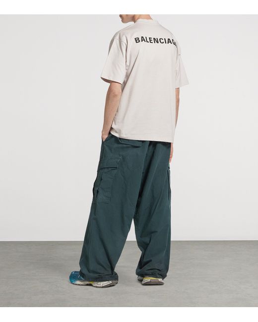 Balenciaga Blue Cotton Oversized Cargo Trousers for men