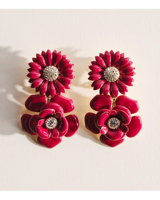 Carolina Herrera Pink Embellished Floral Clip-On Earrings