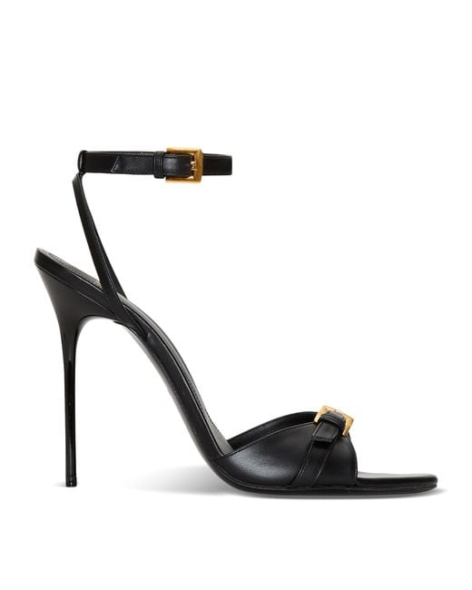 Balmain Black Calfskin Anthem Heeled Sandals 95
