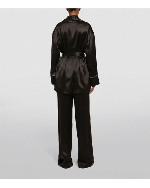 Dolce & Gabbana Black Silk Satin Wide-Leg Trousers