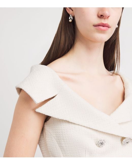 Self-Portrait White Bouclé Double-Breasted Tailored Maxi Dress