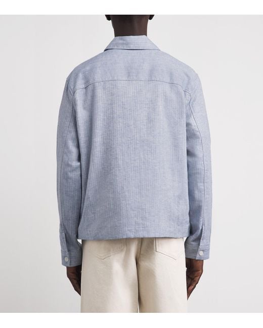 Wax London Blue Cotton-Linen Herringbone Eldon Jacket for men
