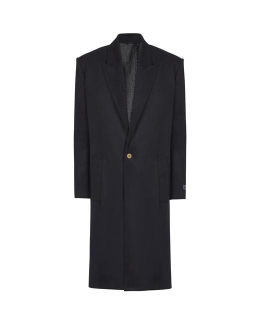 Balmain Blue Wool-Cashmere Overcoat for men