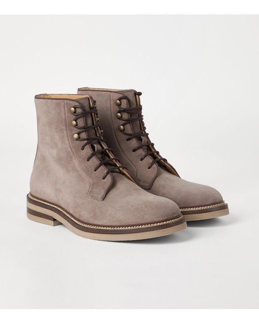 Brunello Cucinelli Brown Suede Ankle Boots for men