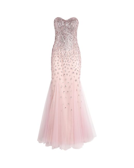Pamella Roland Pink Tulle Embellished Strapless Gown